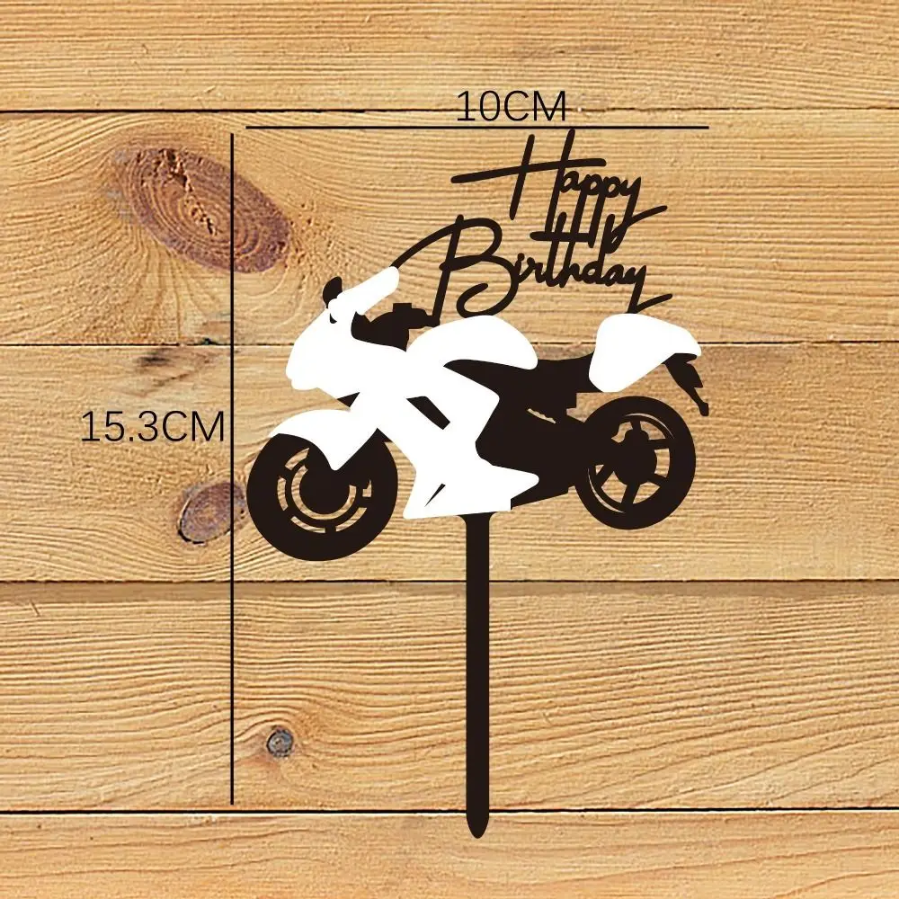 

Acrylic Motorcycle Cake Toppers Cartoon Stably Happy Birthday Cake Toppers Gold Black White Cupcake Decoration Birthday