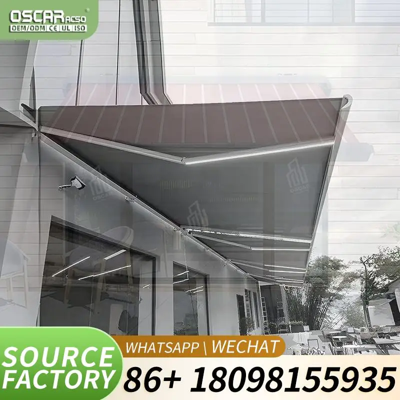 Waterproof Retractable Sunshade Canopy with LED Light Customizable PVC Roof for Restaurant Balcony in European Regions Outdoor S