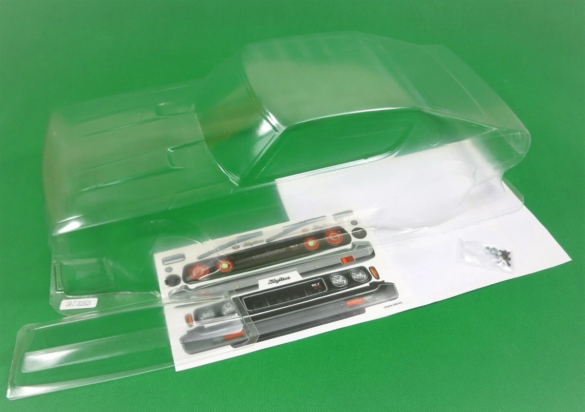 Team C TC120 1/10 Skyline 2000 GT-R 190mm Clear PC Lexan Body Shell with Rear Wing Decals Window Mask