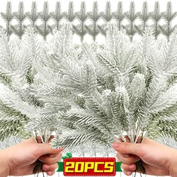 1/20PCS Christmas Artificial Pine Needles Branches Snow Pine Fake Plants DIY Xmas Tree Wreath Ornaments Home Xmas New Year Gifts