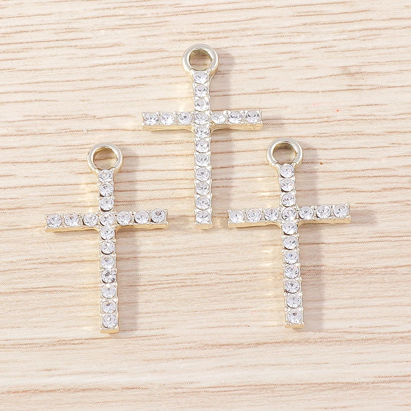 Tusember 10 Stück gold- und silberfarbene CZ-Kristall-Kreuzanhänger, Kreuzanhänger für die Schmuckherstellung, Ohrringe, Halskette, DIY-Zubehör – Detail 24