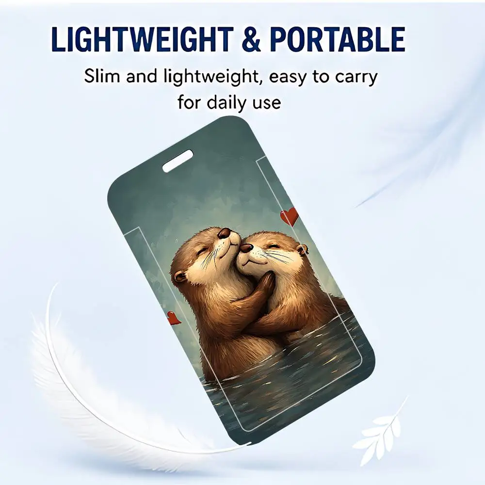 Cute Otter ID Badge Holder Neck Strap Pendant Door Card Holders Lanyards Credential Holder, Durable PVC Material