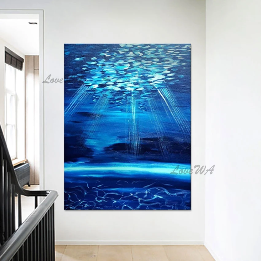 

Ocean Floor Abstract Natural Scenery Oil Painting Frameless Blue Acrylic Texture Canvas Posters On The Wall Picture Art Decor