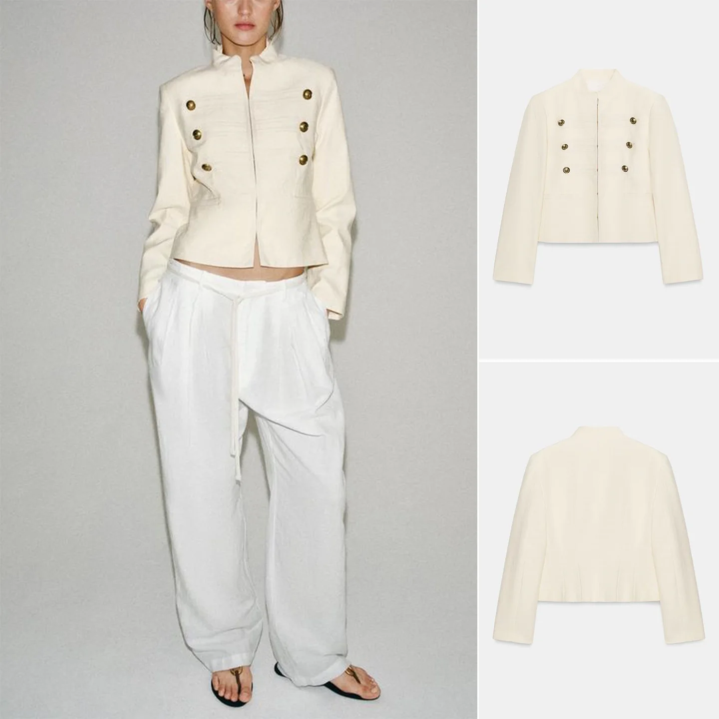 Slim Fit Long Sleeve High Collar Button Decorative Commuter Style Outerwear New Summer Collection Straight Hemline Women's Ja...