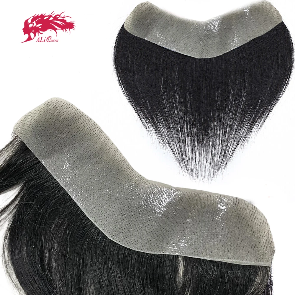 Ali Queen Hair Men Toupee V Style Frontal 0.12-0.14mm Thin Skin PU Base 100% Human Hair Piece For Mens V Loop Toupee Wig