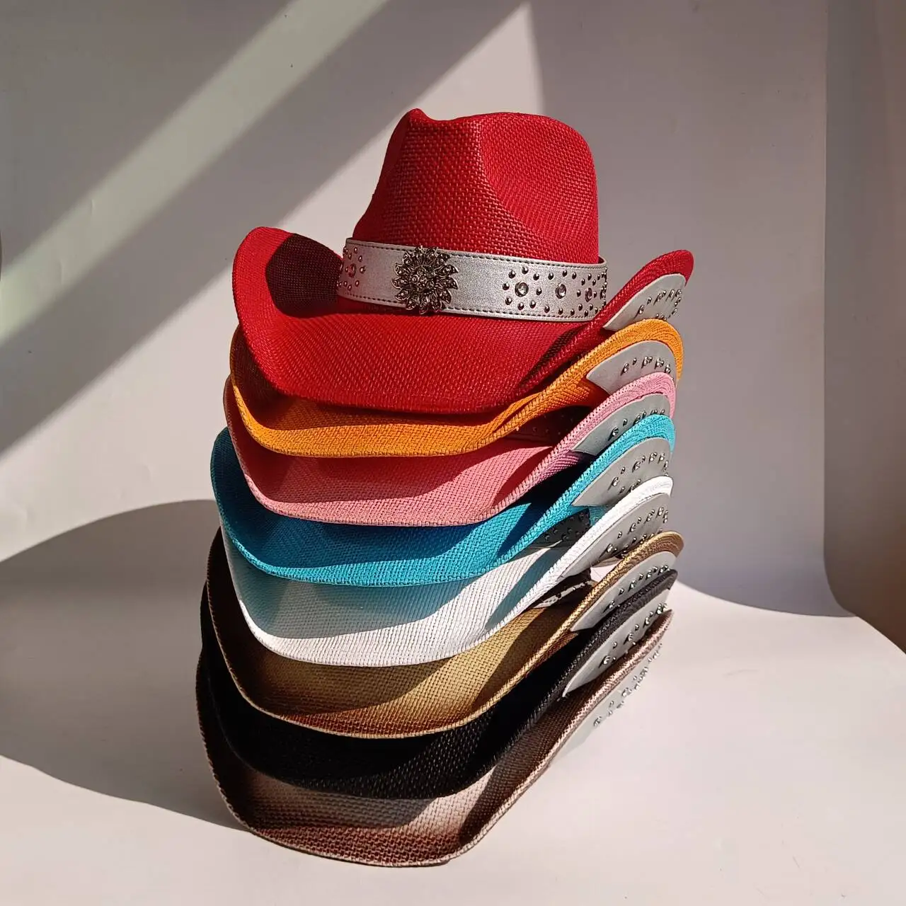 Kapelusz kowbojski ze słomy, szerokie rondo w stylu western, naklejki z dżetami, unisex, retro kapelusz kowbojski ze słomy, sombrero vaquero