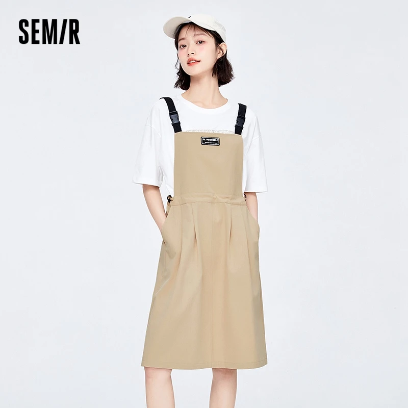 

SEMIR Dress Women Cotton Dress Loose Personality 2022 Summer New Drawstring Suspender Dresses Swee Cool And Handsome