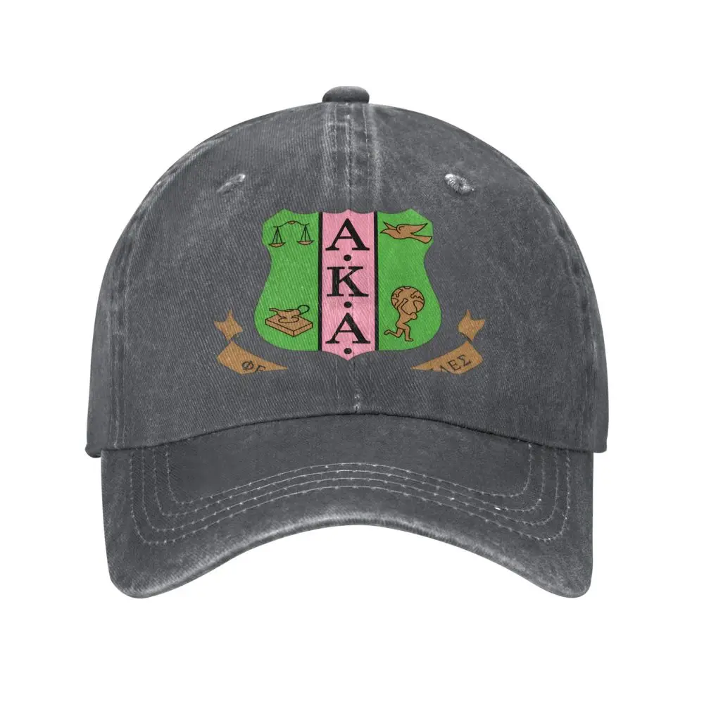 Alpha Kappa Alpha Sorority Washed Denim Cotton Baseball Cap for Men and Women Retro Adjustable Fashionable and Casual Retro Hat