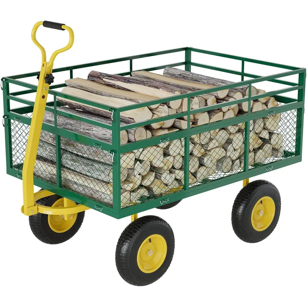 

3-in-1 Heavy-Duty Steel Garden Cart, 1400 Lbs Garden Wagon, with 13 Inch All-Terrain Tires and Removable Mesh Side Panels, 180°