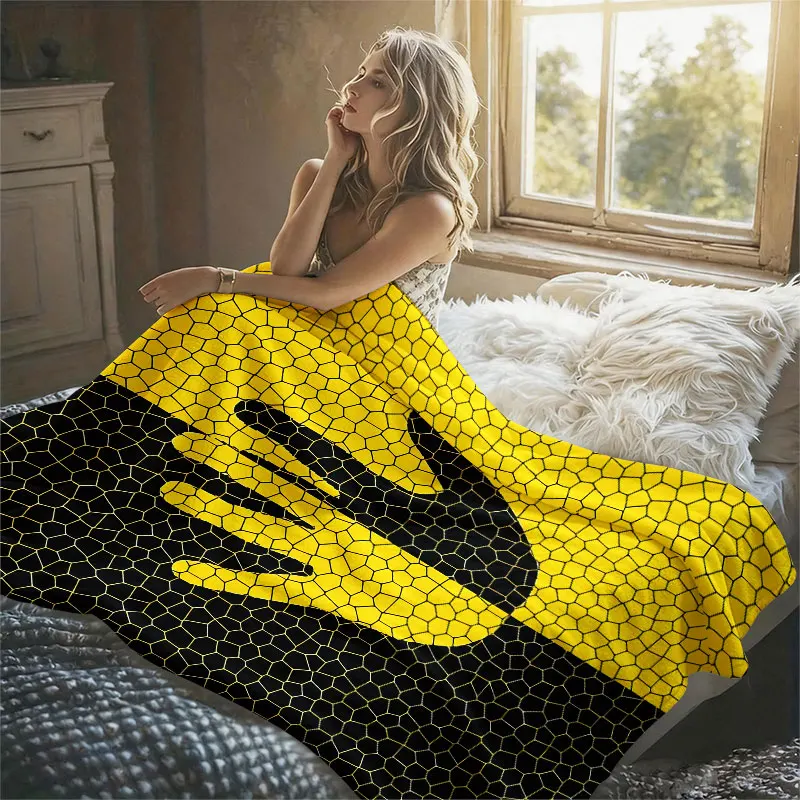 Yellow Black Hand Crack Flannel Blanket Perfect for Sofa Office Bed Travel Sleep Read Relax Camping Four Season Use