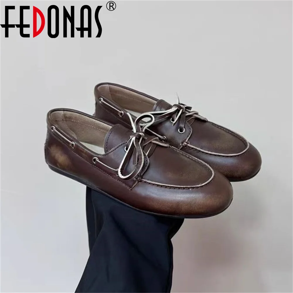 FEDONAS Ins Genuine Leather Flats Shoes Women Loafers Trend Vintage Suede Loafers Women's Casual British Style Flat Single Shoes