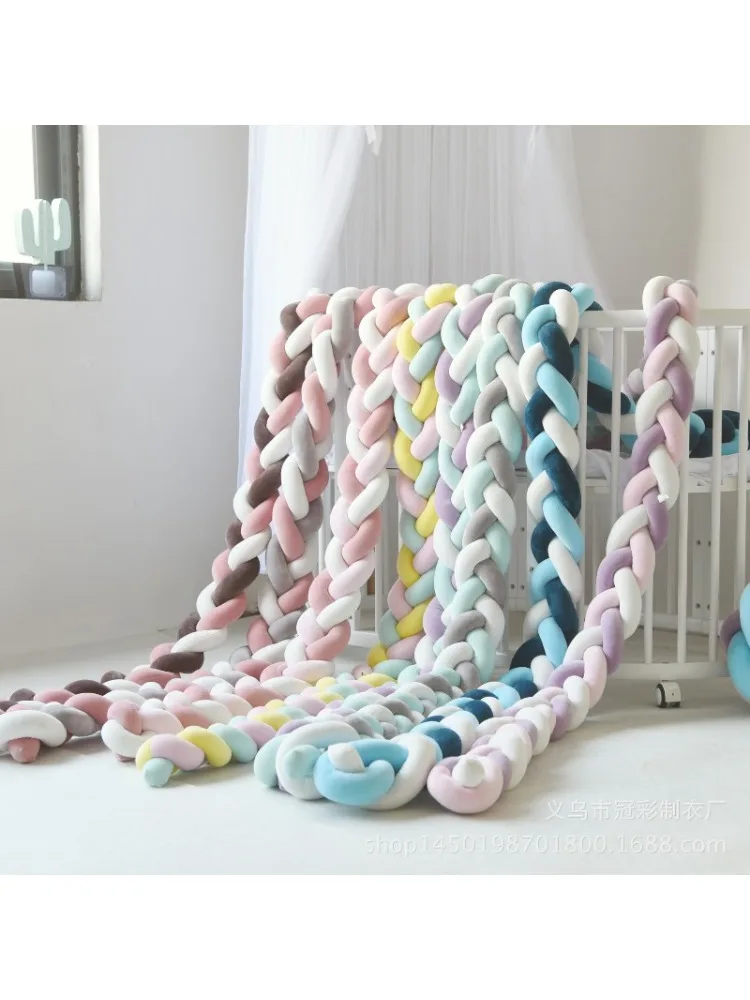 1M/2.5M Baby Crib Protector Knot Baby Bed Bumper Weaving Plush Infant Crib Cushion For Newborns Nursery Bed Bumper Room Decor