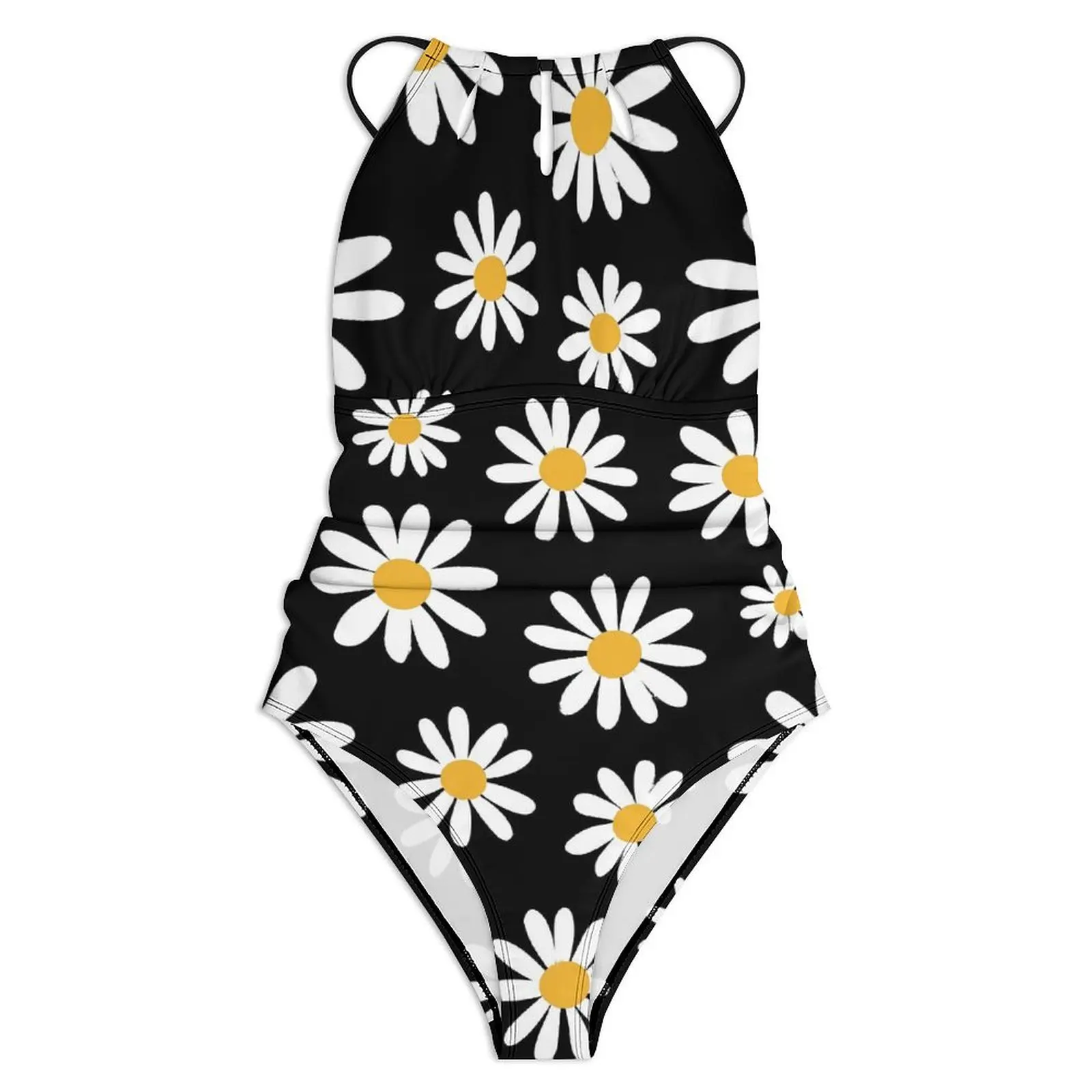 Retro Flower Swimsuit Spring Daisies Floral Swimwear One Piece Design Swimsuits Halter Bathing Suit Female Push Up Beach Outfits