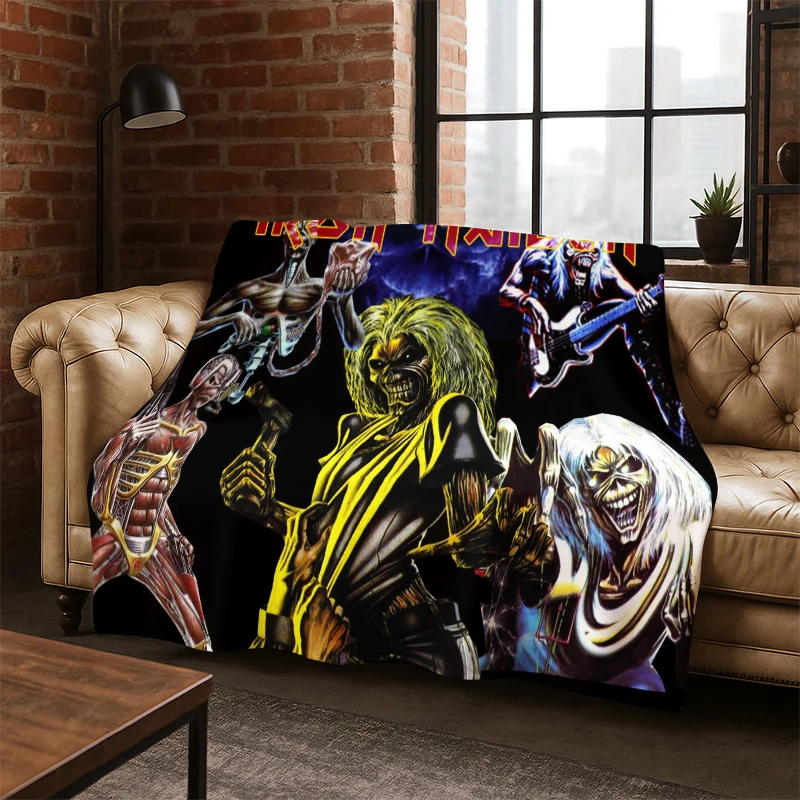 3D I-Iron Maiden Metal Band Flanelldecke, weiche, warme Decke, Überwurfdecke für Schlafzimmer, Wohnzimmer, Bett, Reisen, Picknick, Geschenk für Kinder