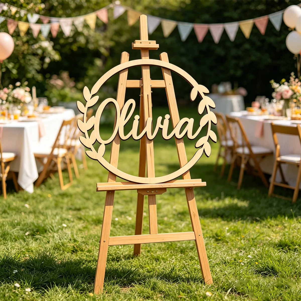 1pc Customized Surname Brand, Round Hollow Wooden Ornament,Baby Gift Party Decoration,Wall Decoration, Birthday Party Decoration