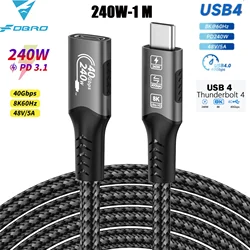 8k USB C Cable 40Gbps 240W PD3.1 QC4.0 USB 4 type c Male to Female Extension Supercharge cable For MacBook Samsung Thunderbolt 4
