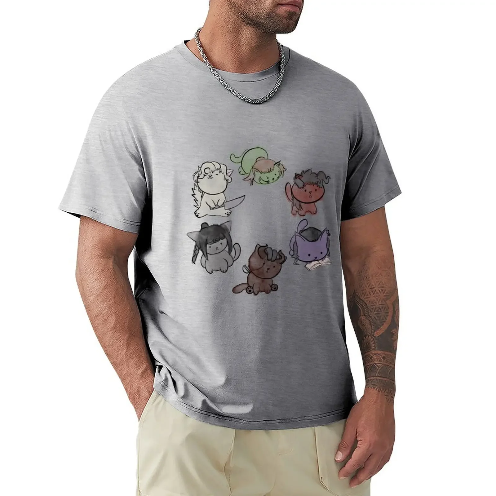 100% Cotton Baldurs Gate 3 Watercolor Cats T-shirt sweat graphic mens clothing streetwear oversized t shirt harajuku  vintage