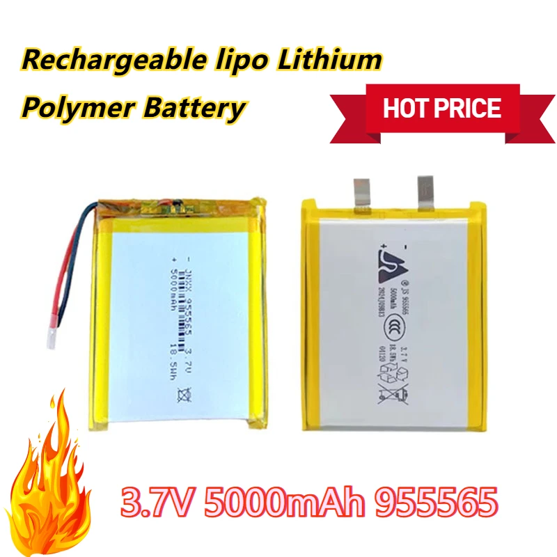

New 3.7V 5000mAh 955565 Lithium Polymer Battery Rechargeable lipo Batteries for Mobile Power GPS Locator Camera Tablet PC DVD