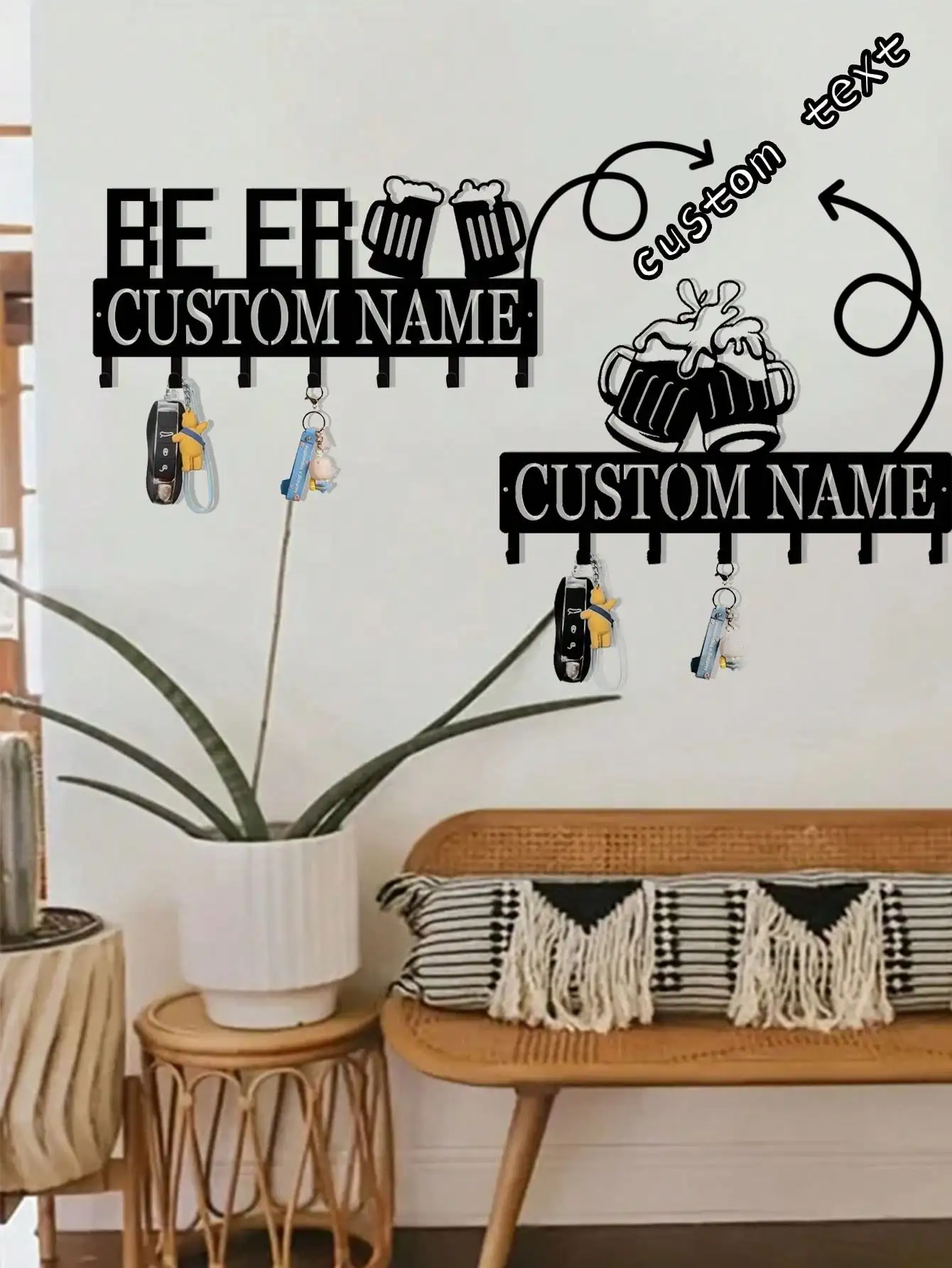 

Custom Metal Beer Tap Key Holder for Wall, Personalized Name Entryway Organizer, Rustproof Hallway Gift