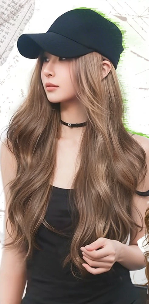 Wig hat integrated women's spring and summer new versatile, big wave fluffy wig full head cover