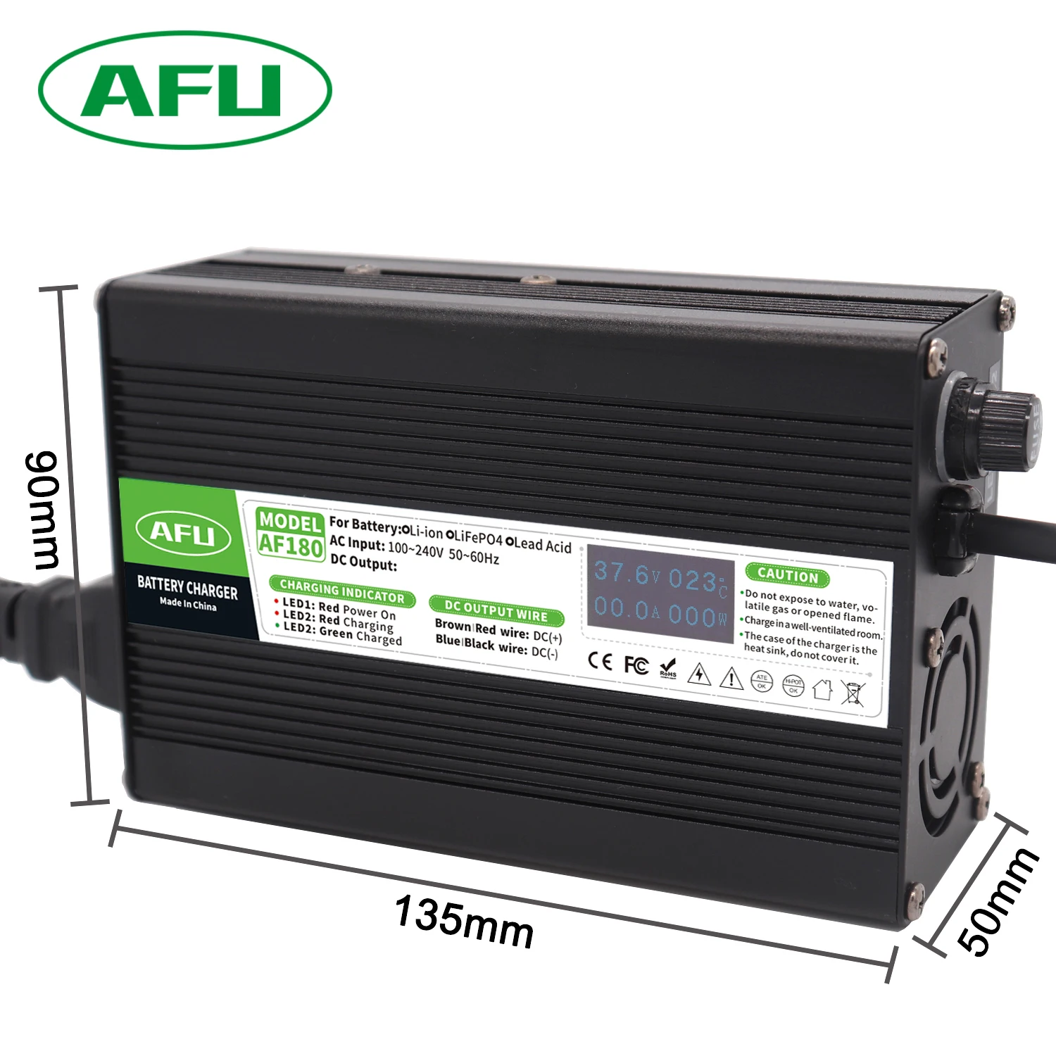 AFU Caricabatterie LiFePO4 da 14,6 V 10 A per batteria LiFePO4 4S 12,8 V 14,4 V, caricabatterie intelligente con display OLED, caricatore rapido con c