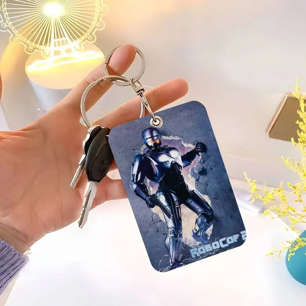 

1pc Film Robocop Card Case Keychain Access Card Bag Key Tag Ring Leather Card Holder Key Ring Access