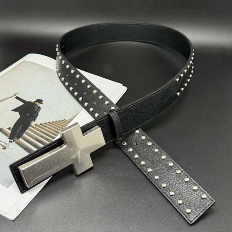 Harajuku Punk Studded Cross Belt Y2K Hip Hop Street Style Waist Belt Burst Pattern Rock Waistband for Party Music Festival Belt view 4
