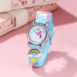 Casual Cute Kids Watch Kawaii Cartoon 3D Unicorn Pink Silicone Girl Arabic Digital Quartz Wristwatches Children