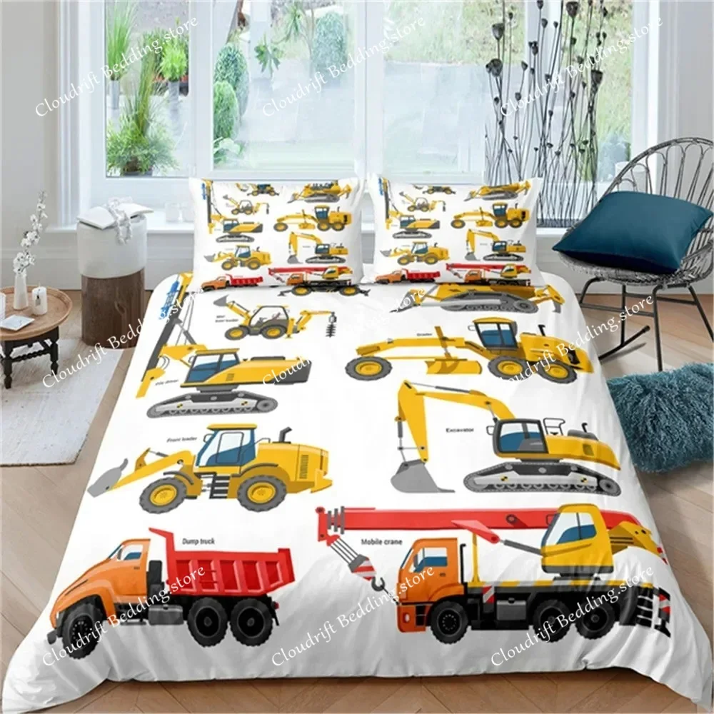 

Simple Cartoon Car Bedding Set Excavator Duvet Cover Bedroom Comforter Single Twin King ​Size Quilt Cover Home Textile