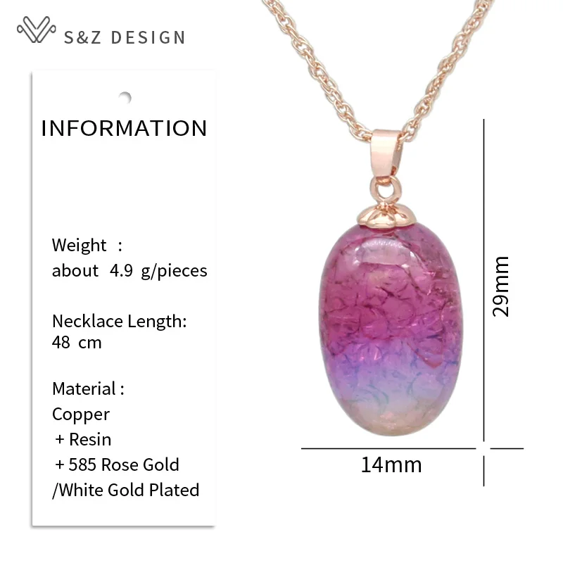 S&Z DESIGN New Fashion 585 Rose Gold Color Grape Pendant Necklace For Women Wedding Jewelry Oval Colorful Eardrop Gift