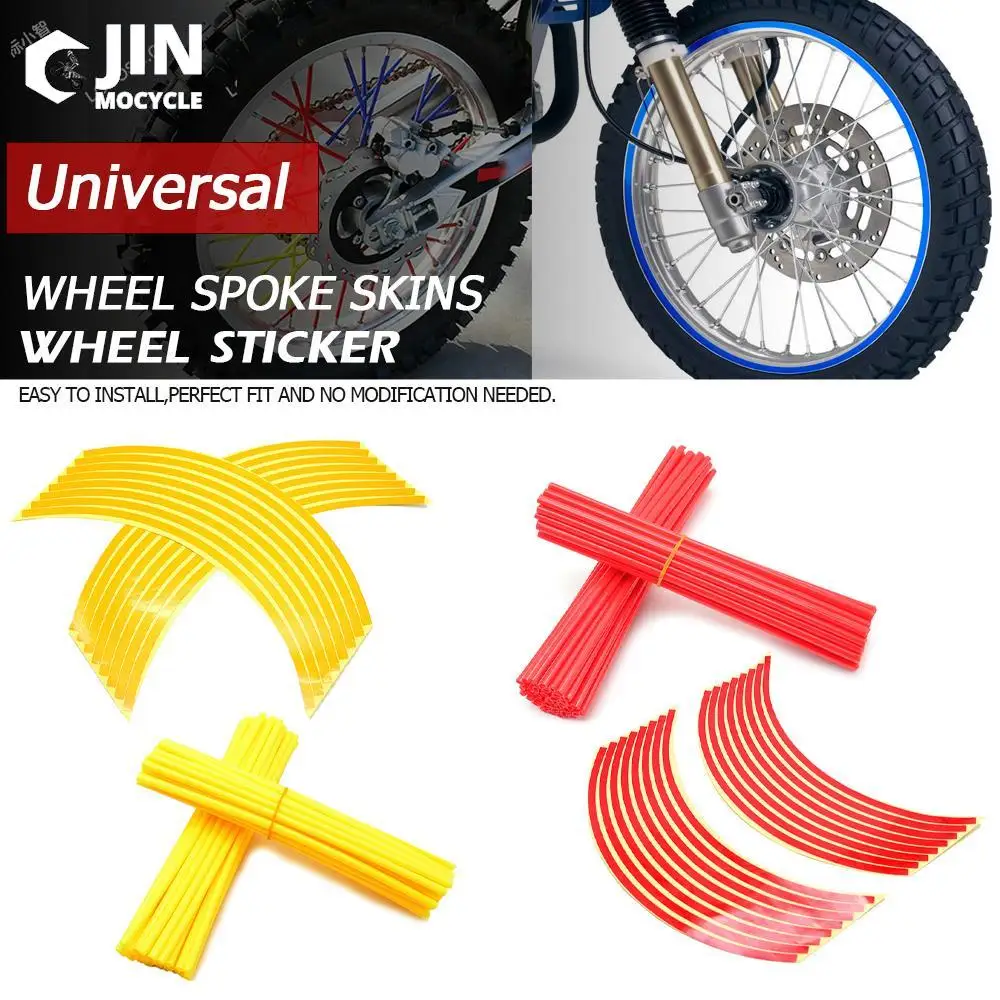 

8 Colour 17inch /18inch Universal Motorcycle Wheel Stickers Decal 72Pcs Motocross Wheel Spoked Protector Skins Trim Covers Pipe