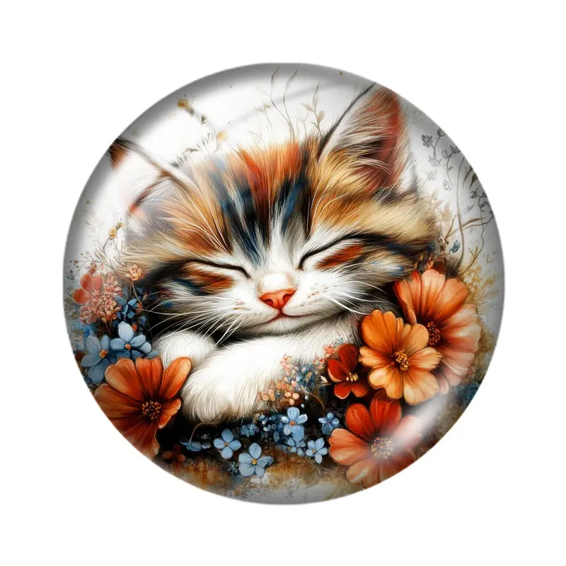 الأزهار القط كليبست 10p 12 مللي متر/18 مللي متر/20 مللي متر/25 مللي متر صورة مستديرة الزجاج كابوشون ظهر مسطح صنع النتائج مجوهرات #6