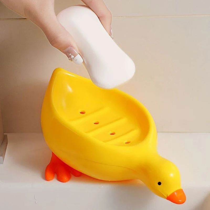 Plastic Duck Shape Soap Box Cartoon Soap Dish Drainable Soap Holder Soap Container Soap Dish For Tray Bathroom Accessories