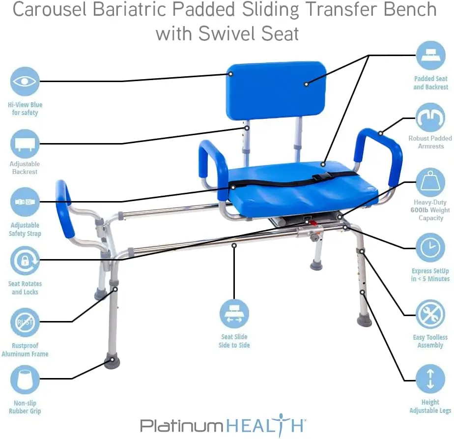 Banco de transferencia para bañera con silla de ducha deslizante con asiento giratorio, baño acolchado de primera calidad, con brazos giratorios, espacio ajustable