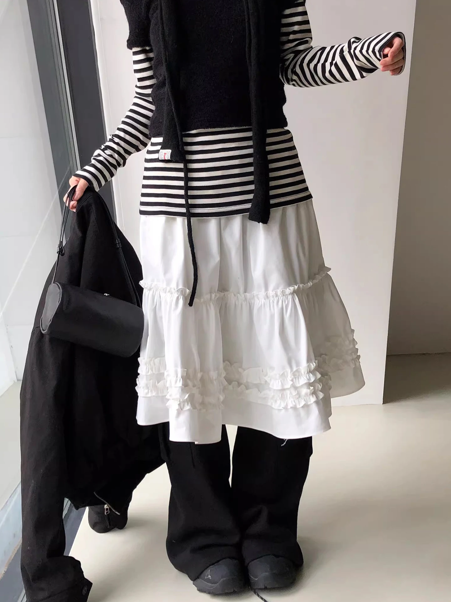

Ele High Waist Midi Skirt Women's Pure Color Wood ain Spring New Sle Personali Match Small Straight Tube Skirt