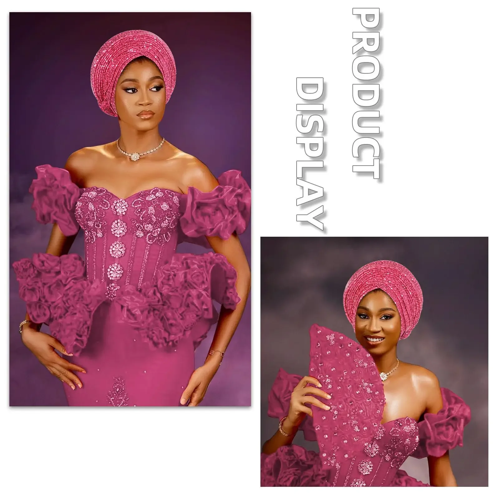 

Готовый африканский головной убор Auto Gele с блестками, женский тюрбан, кепка, нигерийская свадебная гелевая мусульманская повязка на голову, капот, Turbante Mujer 2025