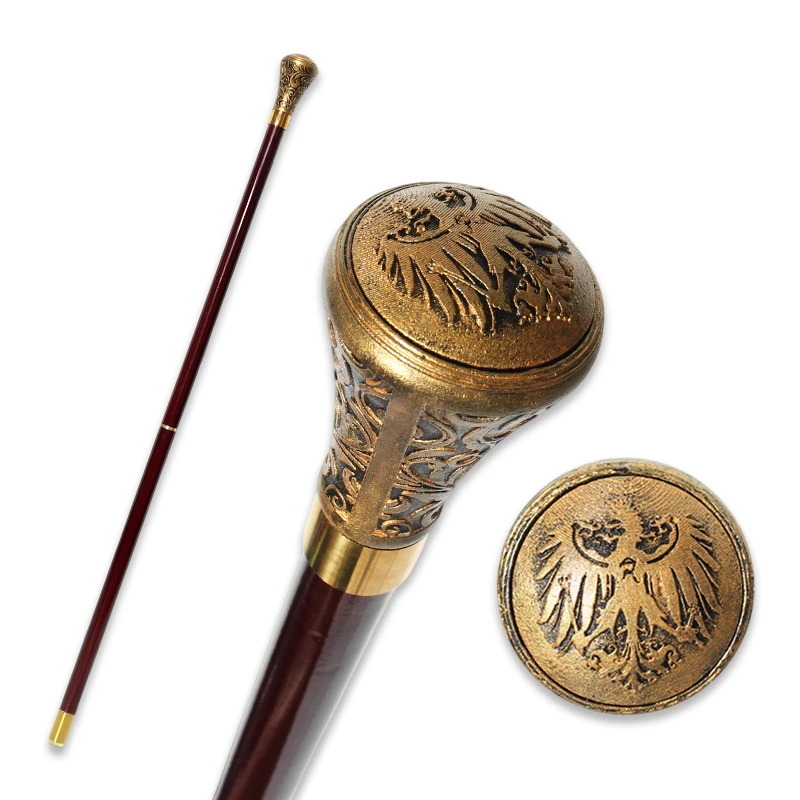Vintage Pruisische Adelaar Wandelstok Luxe Patroon Zwart Gouden Handvat Afneembaar Elegant Houten Wandelstok voor Mannen en Vrouwen