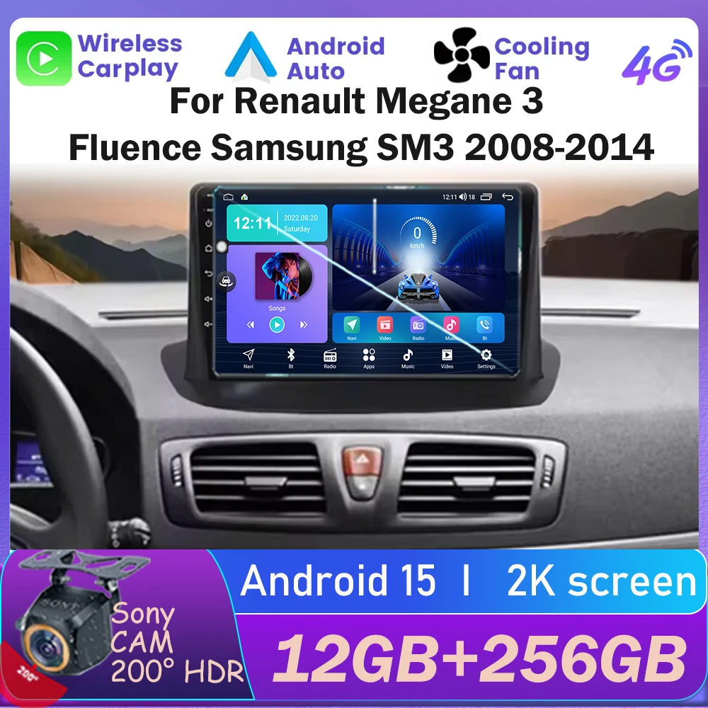 Android 15 wifi + 4g rádio do carro para renault megane 3 fluence samsung sm3 2008 - 2014 reprodutor multimídia dsp carplay gps estéreo auto