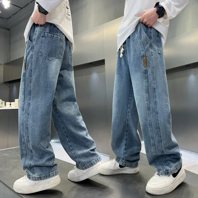 Frühling Jungen Jeanshosen Kinder Weites Bein Gerade Hosen Herbst Locker Sitzende Freizeithosen Trendige Kinder-Jogginghosen