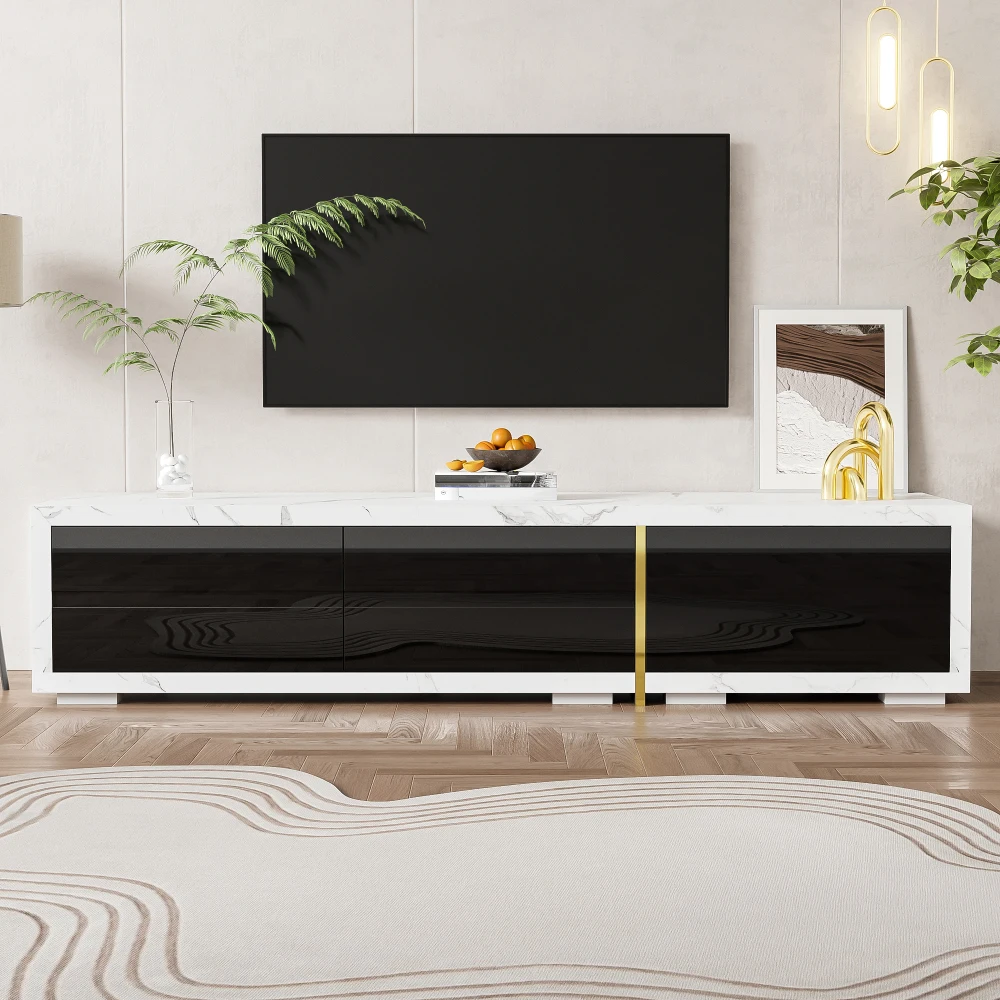 Moderner TV-Schrank mit variabler Länge (140–260 cm), drehbarer Funktion, weißes Hochglanz-Matt-Finish und goldenen Dekorationen – Detail 30