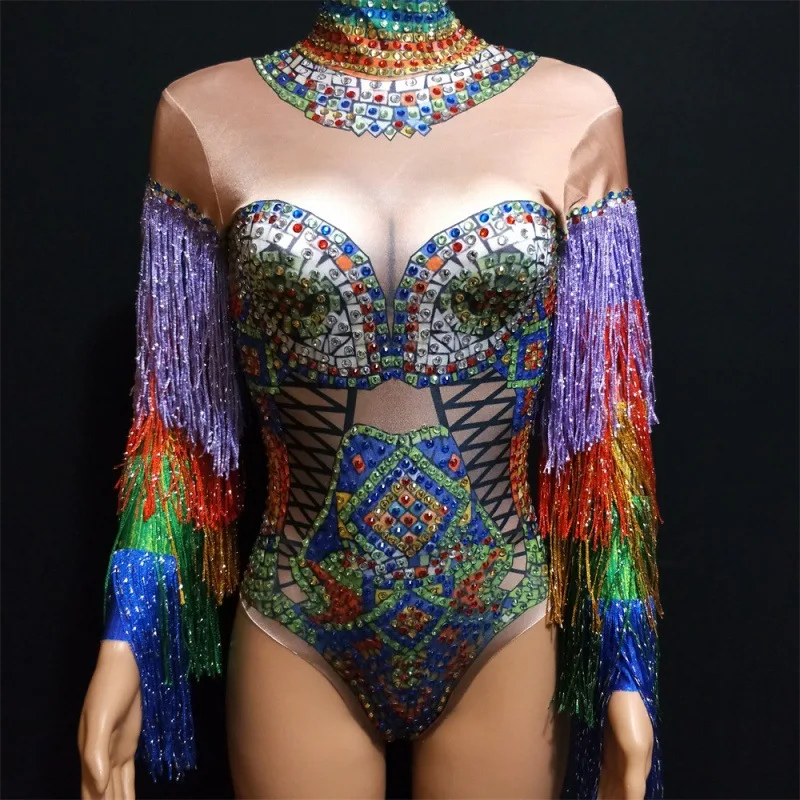 Boîte De nuit fête Performance Sexy scène Costume strass Stretch mince combinaison robes De Fiesta robes De soirée De luxe