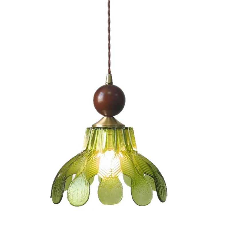 

Minimalist LED Pendant Light Coffee Green Pink Glass Lampshade Hallway Dining Room Natural Wood Nordic Pendant Hanging Lamp