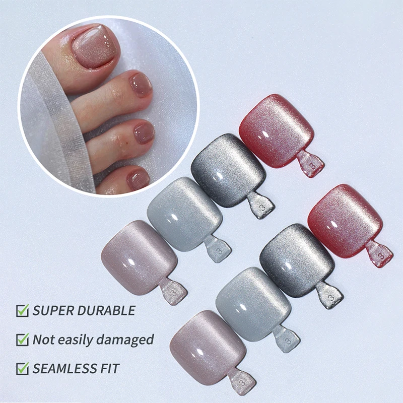 120pcs Acrylic Fake Toenails Press On Nails Full Cover French Cat Eye Short Square DIY Art For Women Girls Pedicure Tools