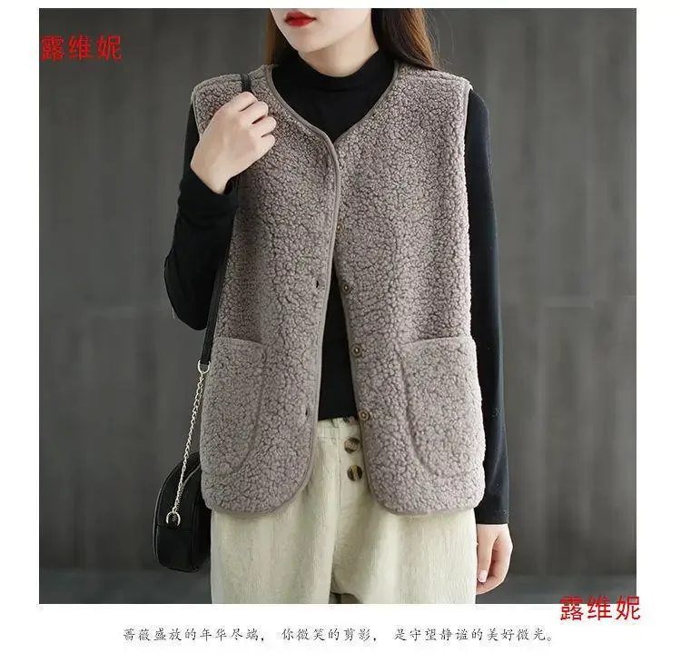 Chaleco de lana gruesa para mujer, chaqueta sin mangas, cálida, coreana, Primavera, otoño, invierno, novedad de 2024