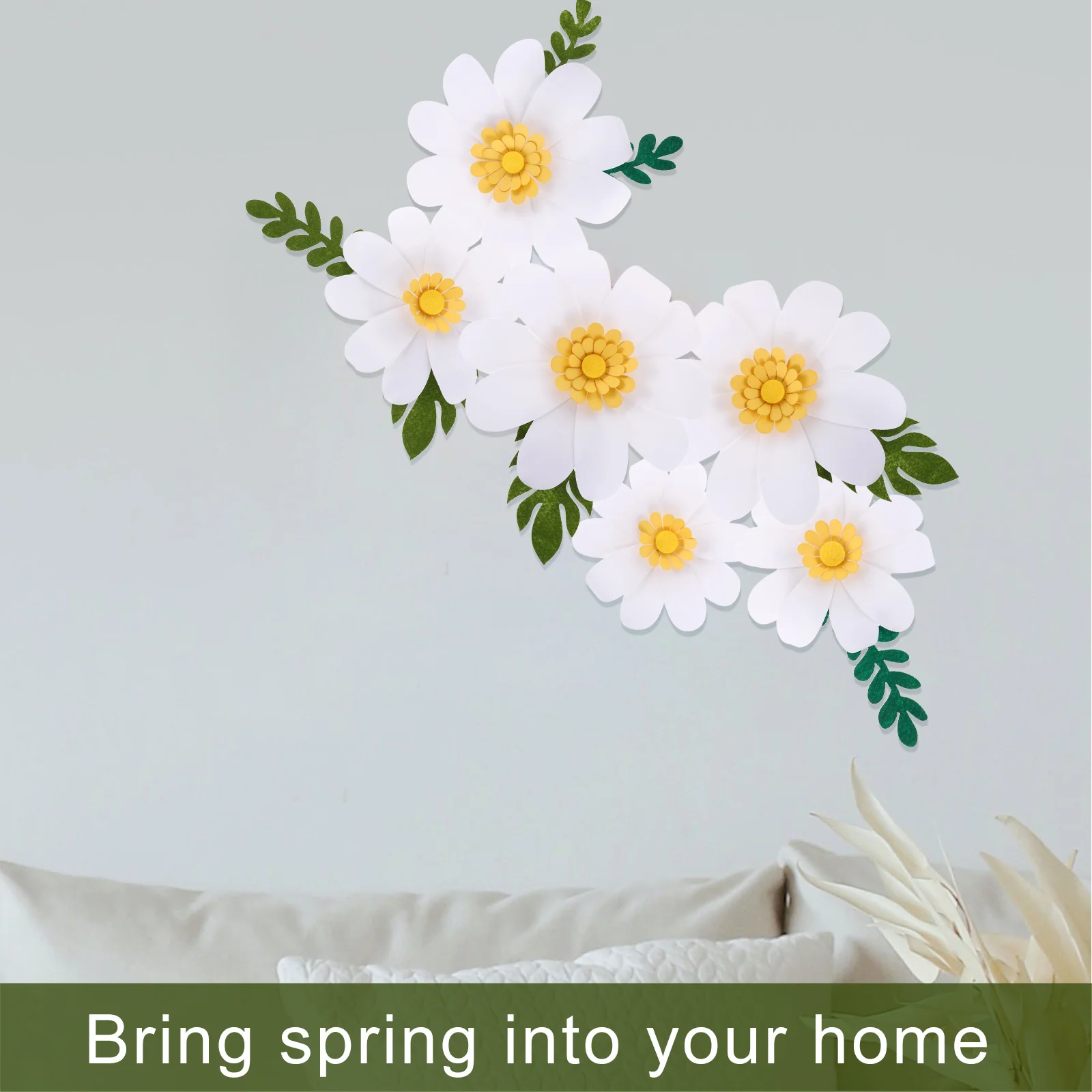 1Set Daisy Paper Flower Wall Decor Handmade Floral Stickers Leaves Home Party Event Wall Decals Spring Decoration Paper Floral