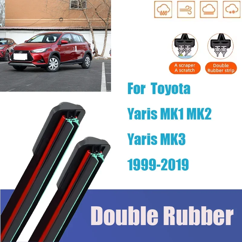 

For Toyota Yaris MK1 MK2 MK3 Front Windshield Wiper Blades GM Multifunctional 3rd Generation Double Rubber Wiper Parts Mute