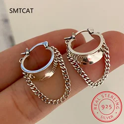 925 Sterling Silver Chain Tassel Hoop Earrings for Women Party Vintage Fine Jewelry Minimalist Accessories