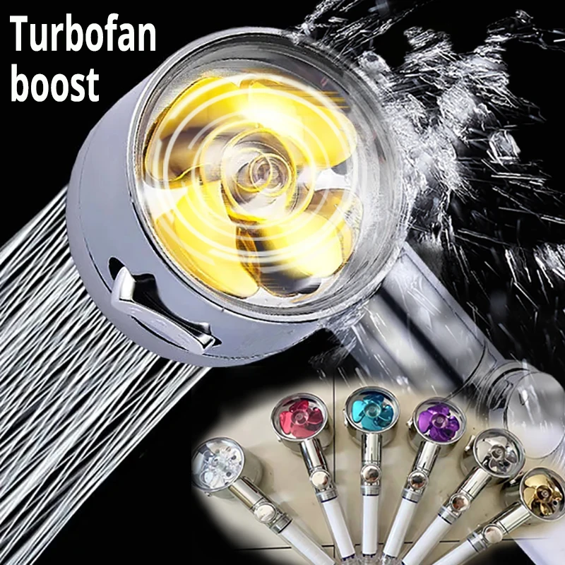 Turbocharged Filter Shower Head 3 Mode Flow Adjust With Small Fan High Pressure Spray Nozzle Rain Water Saving Shower Nozzle