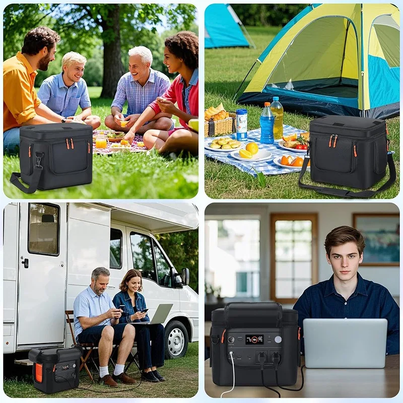 Outdoor Portable Power Bank Storage Bag Camping Adventure Power Station Carry Case Storage Box with Double-Layer Pockets Backpac