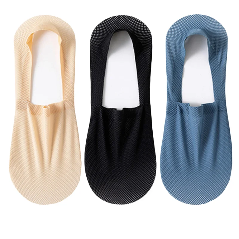 3Pairs Mannen Bootsokken Dunne Ademende Zachte Casual Zomer Onzichtbare Sok Hoge Kwaliteit Effen Kleur Siliconen Antislip Low cut Sox